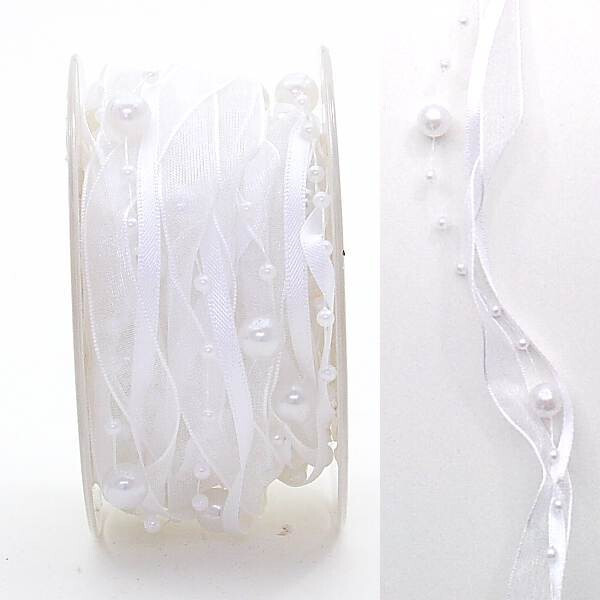 Organza Band mit Perlen 20mm