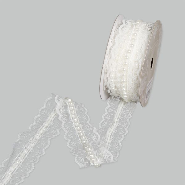 Spitzenband mit Perlen 45mm