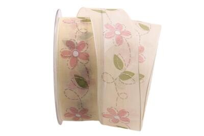 Blumenband rosa 40 mm mit Draht