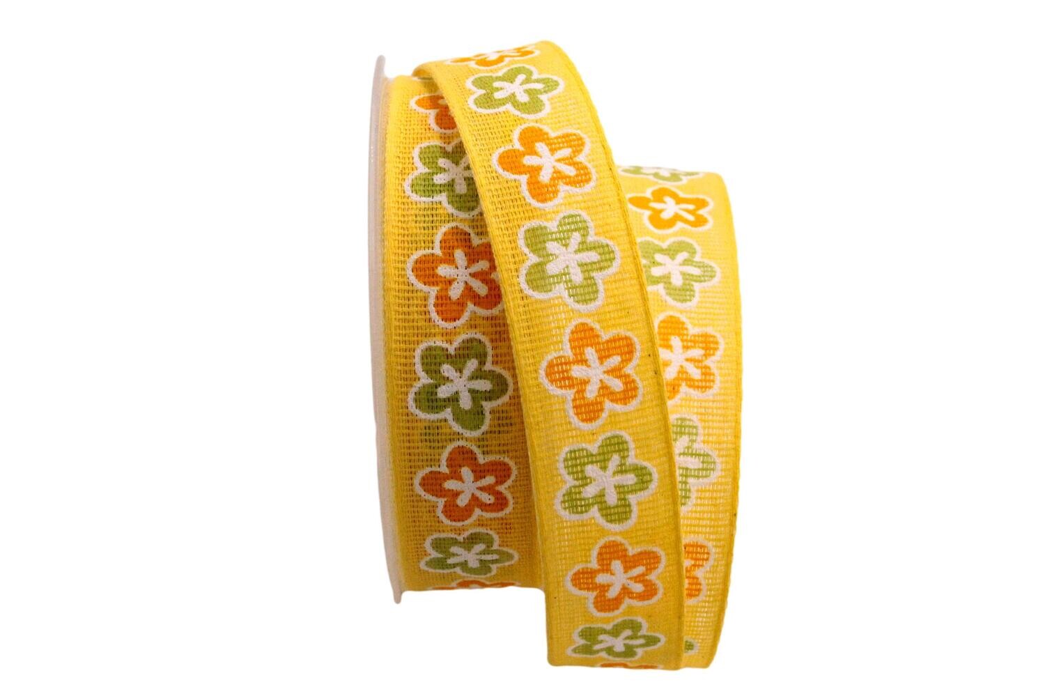 Blumenband 25 mm gelb ohne Draht
