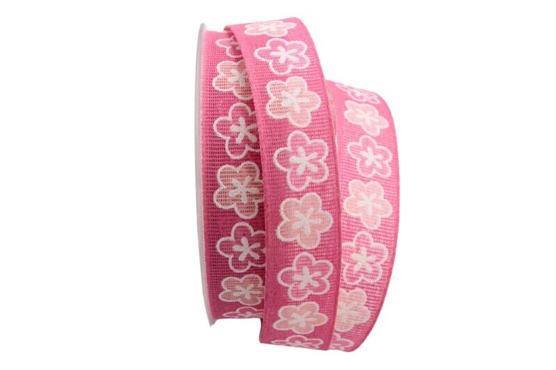 Blumenband 25 mm pink ohne Draht