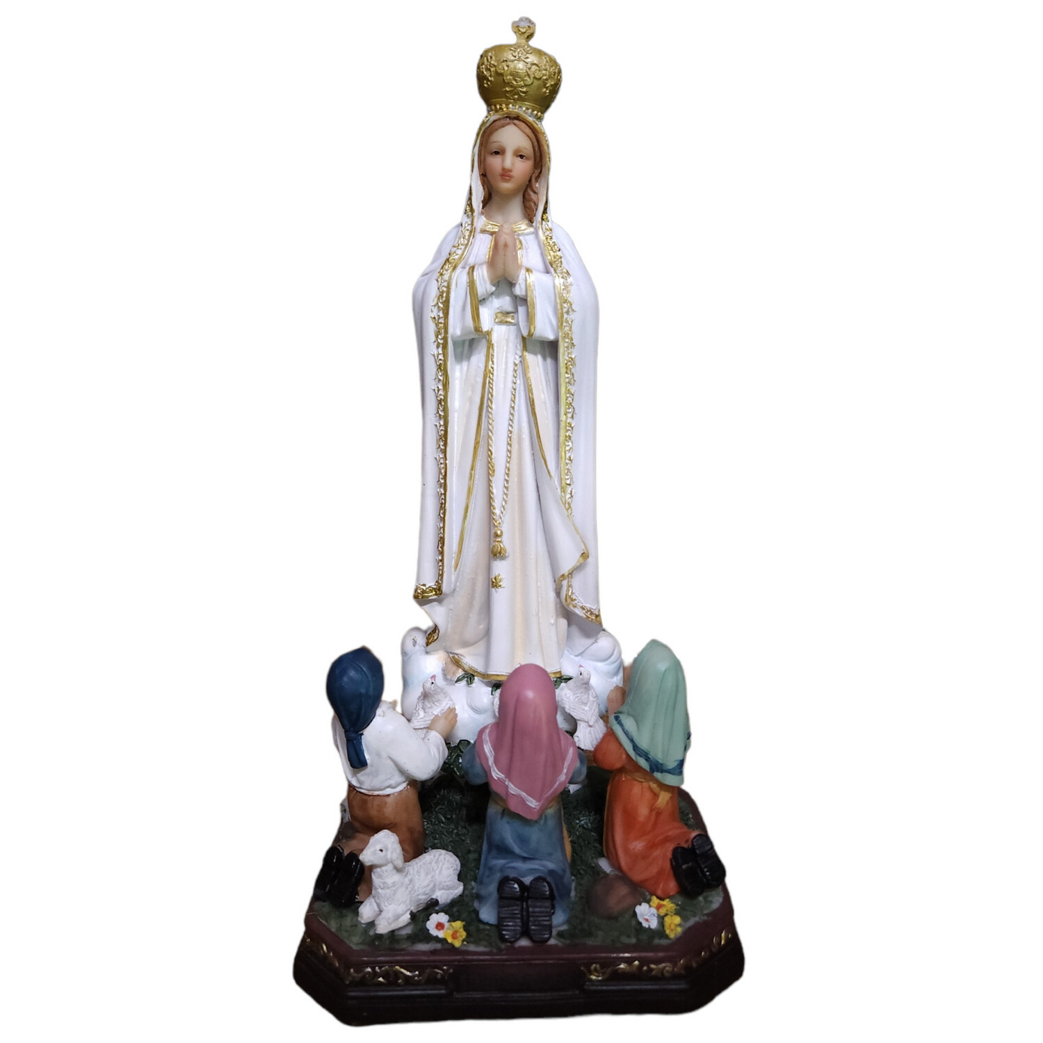 VIRGEN DE FATIMA CON NIÑOS RESINA 12&quot;