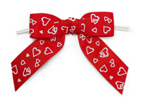 3&quot; White Hearts on Red Pre-Tied Grosgrain Gift Bows w/Ties