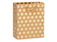 Gold Polka Dots on Kraft Gift Bags Cub 8x4x10&quot;