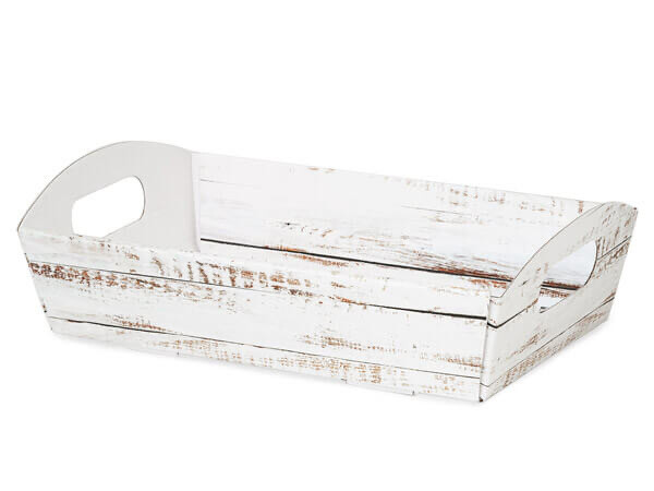 DISTRESSED WOOD SHALLOW FOLDING MARKET TRAY LARGE