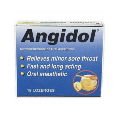 ANGIDOL HONEY/LEMON THROAT LOZENGES 18CT