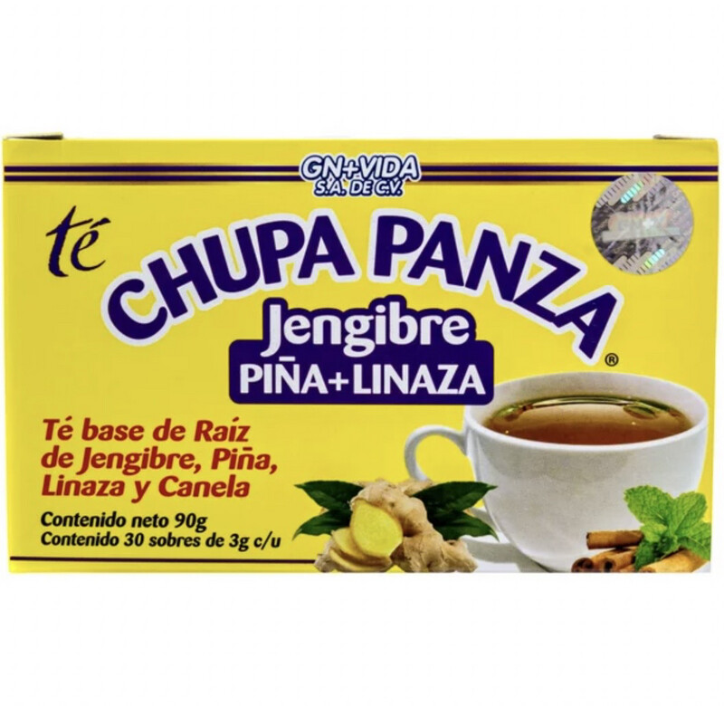 GN+VIDA TEA CHUPA PANZA Ginger PINNEAPLE+FLAXSEED, 30 tea bags /0.10 oz ea.