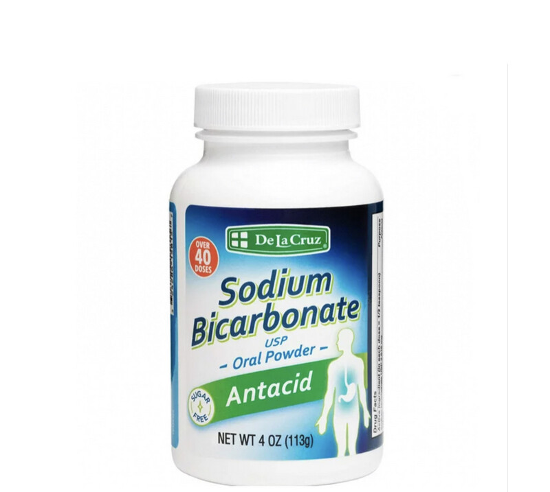 De La Cruz Sodium Bicarbonate USP Oral Powder for Acid Reflux, Heartburn Relief 4 Oz
