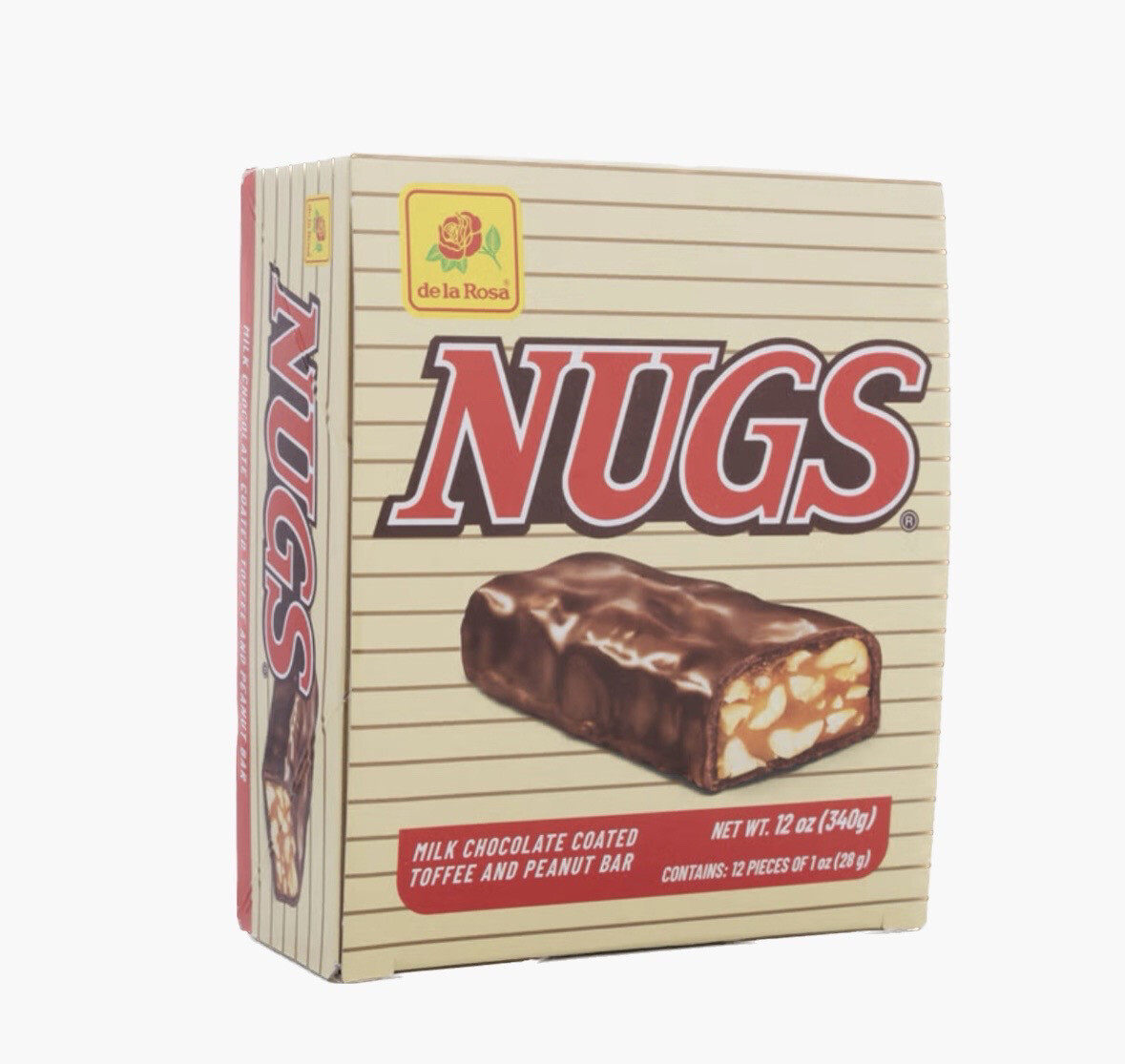 De La Rosa Nugs Milk Chocolate Coated Toffee And Peanut Bar 12 Pieces 1 Oz ea (28g)
