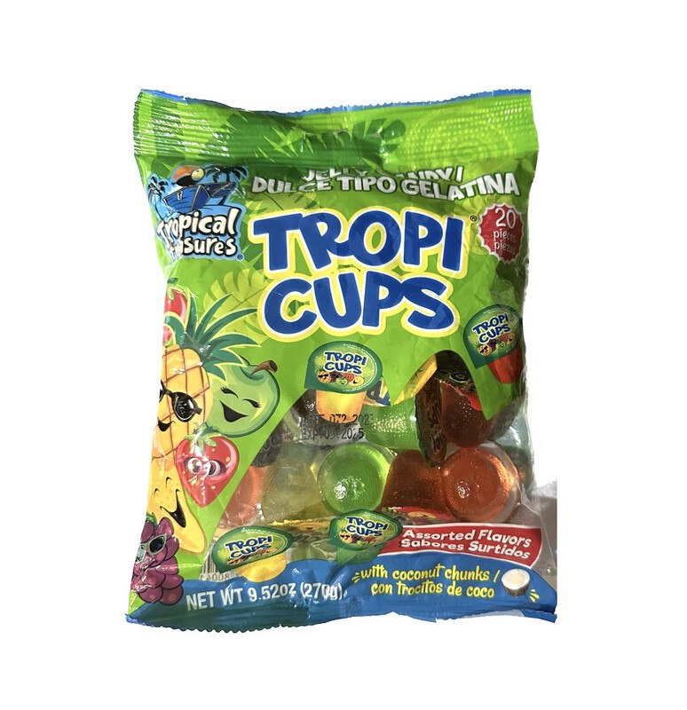 Tropical Treasures Tropi Cups, Jelly Candy, Assorted Flavors 20pc 9.52 Oz 270g