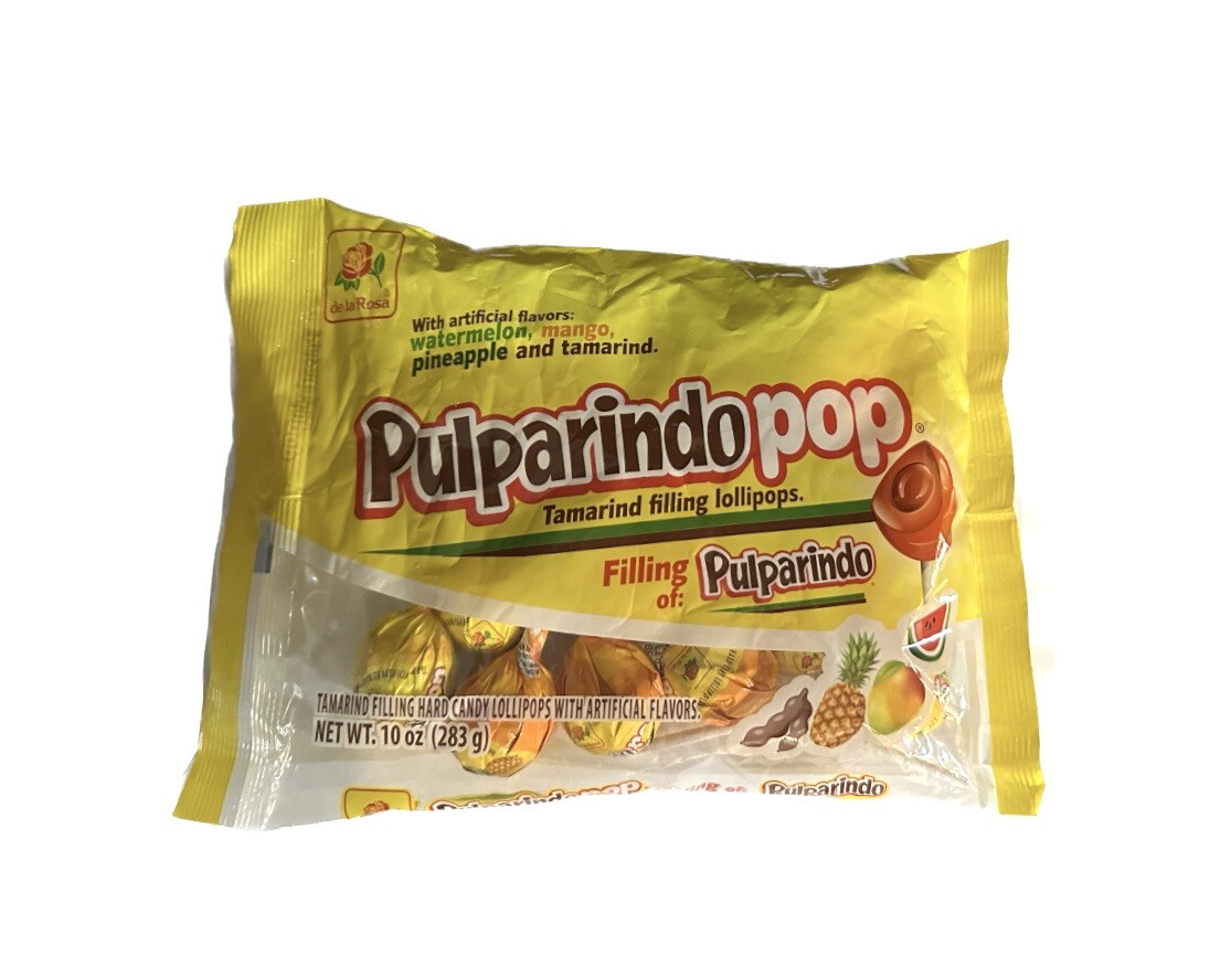 De La Rosa Pulparindo Pop Tamarind filling lollipops 10 Oz Bag 