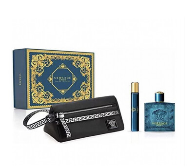 VERSACE EROS 3 Piece Gift Set for Men 3.4 EDP +MINI +POUCH