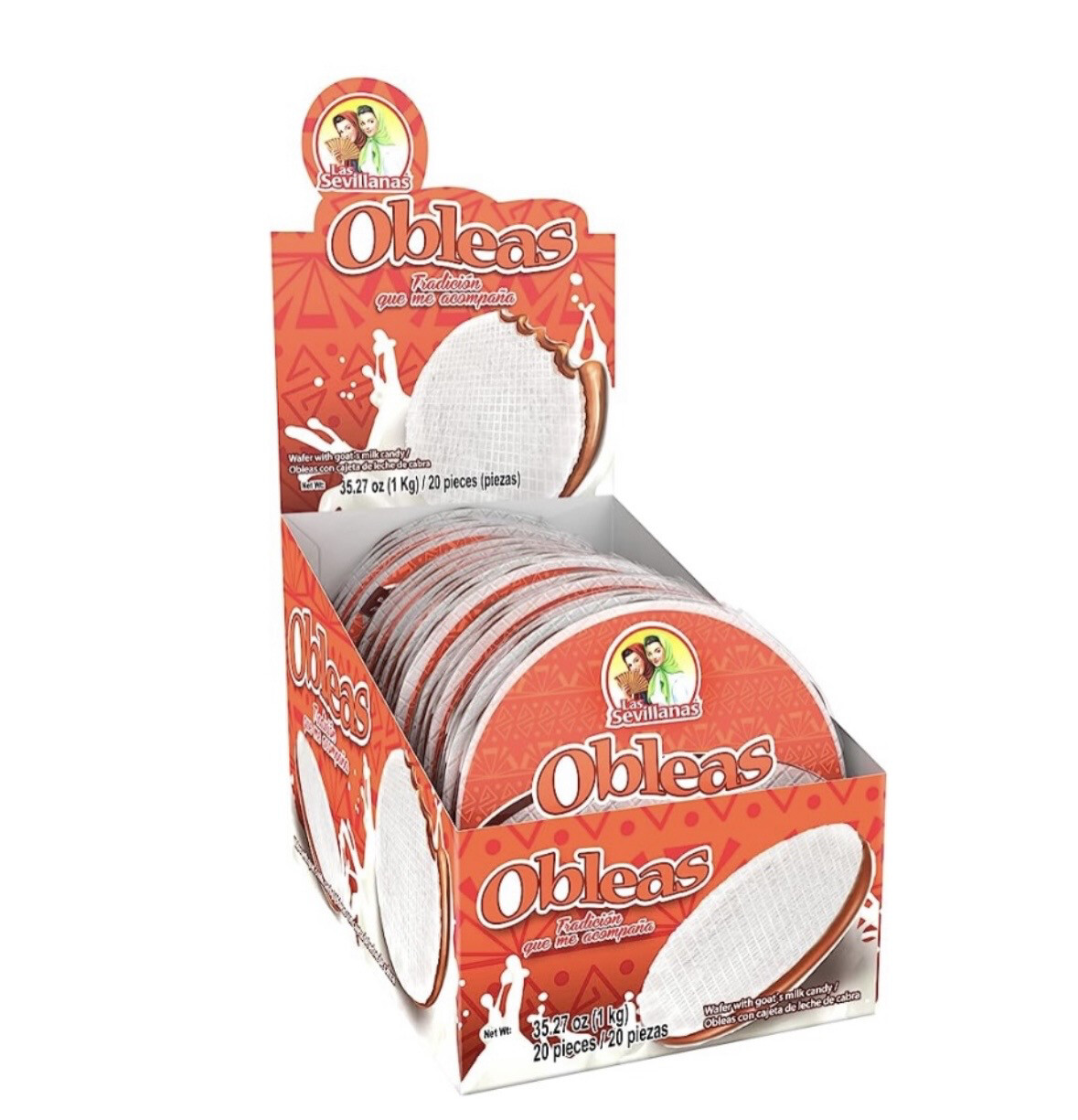 Las Sevillanas Obleas Con Cajeta-Wafer With Goat’s Milk Candy Family Display pack 20 pc 35.27 Oz 1Kg