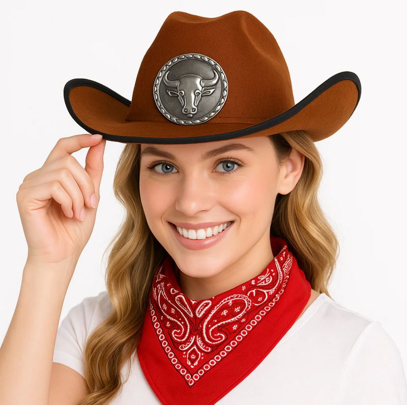 Kids' Brown Cowboy Hat with Silver Medallion