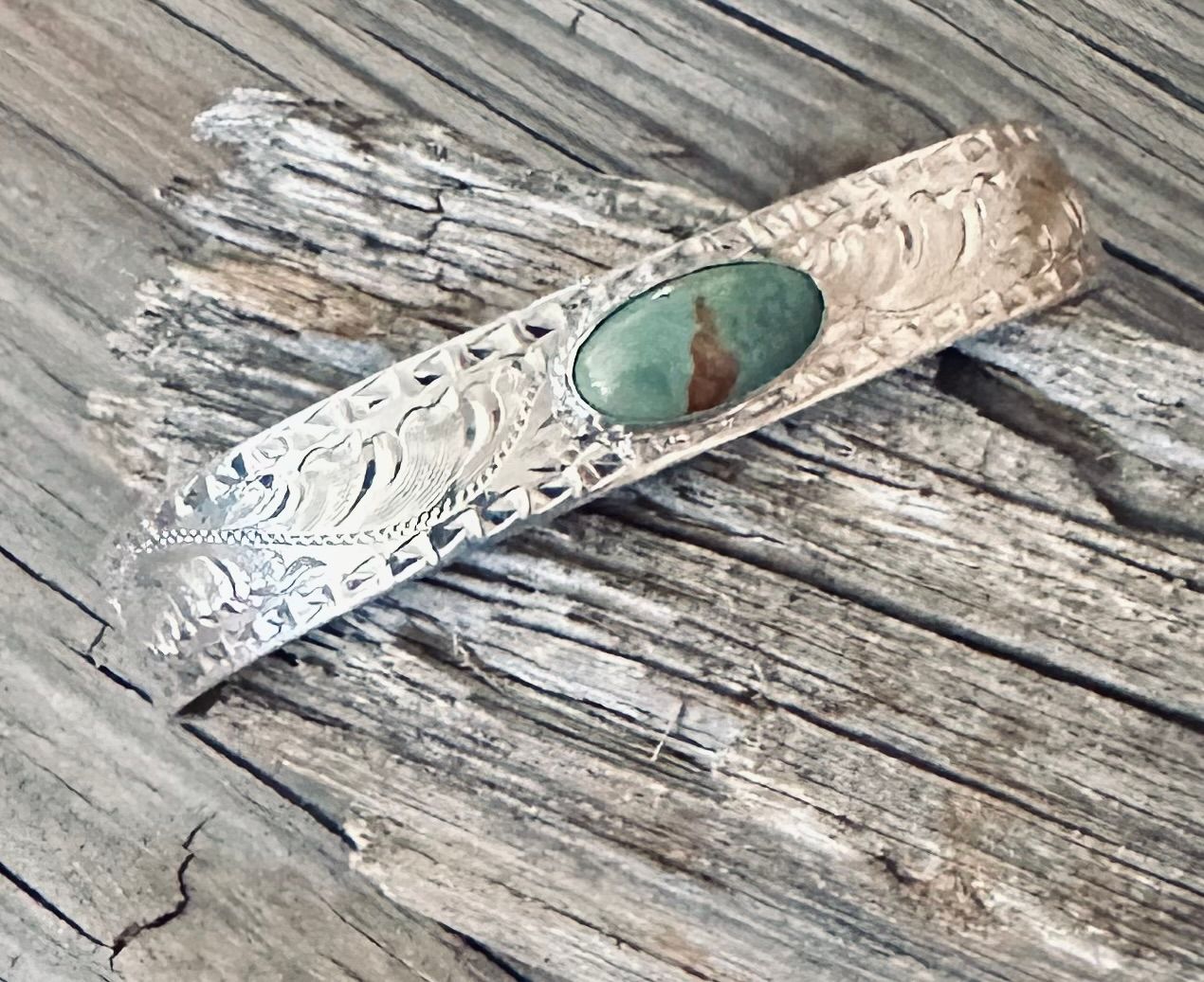 B-55 Petite Sterling Silver Cuff w/Green Turquoise Stone
