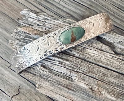 B-55 Petite Sterling Silver Cuff w/Green Turquoise Stone