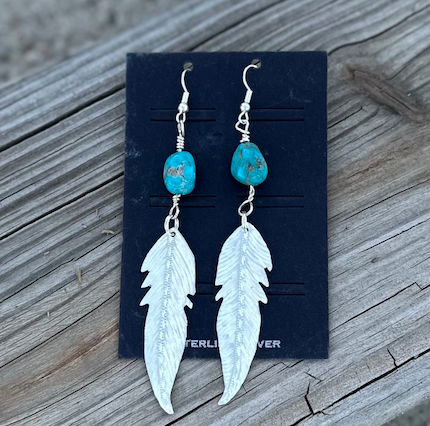 E -21 Feather Earrings with Turquoise Stone