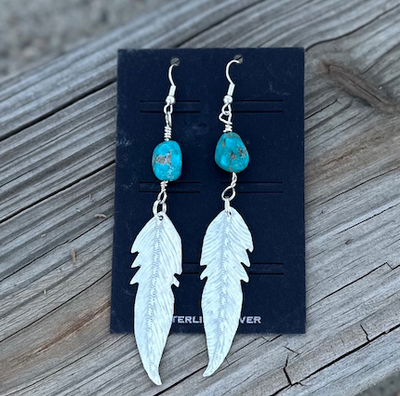 E -21 Feather Earrings with Turquoise Stone
