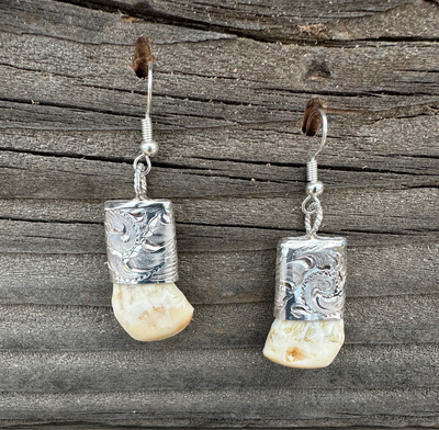 E-22  Elk Ivory Silver Capped Earrings