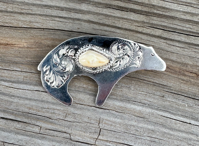 P-6 Elk Ivory Silver Bear Pin