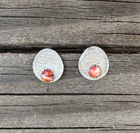 E - 23 Tiny Orange Spiny Oyster Post earrings