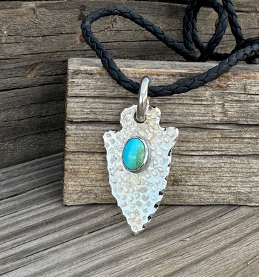 N-36 Sterling Silver Arrowhead Pendant with Blue/Green Turquoise Stone