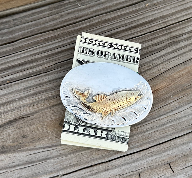 MC - 9 Sterling Silver/Red Brass Rising Fish Money Clip