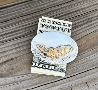 MC - 9 Sterling Silver/Red Brass Rising Fish Money Clip
