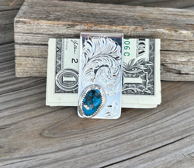 MC - 11 Sterling Silver Money Clip with Turquoise Stone