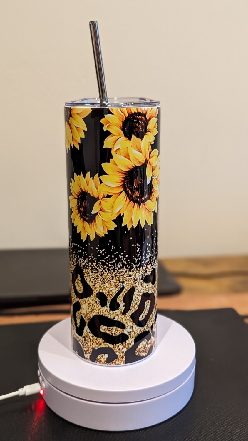 Sun flowers and animal print tumbler