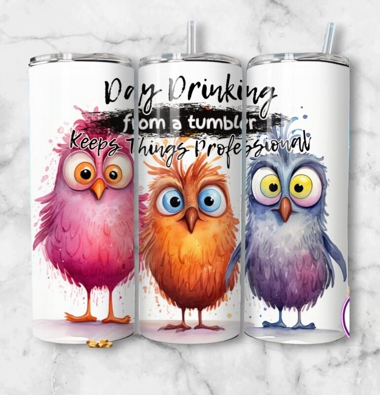 Day drinks from a tumbler keeps it professional