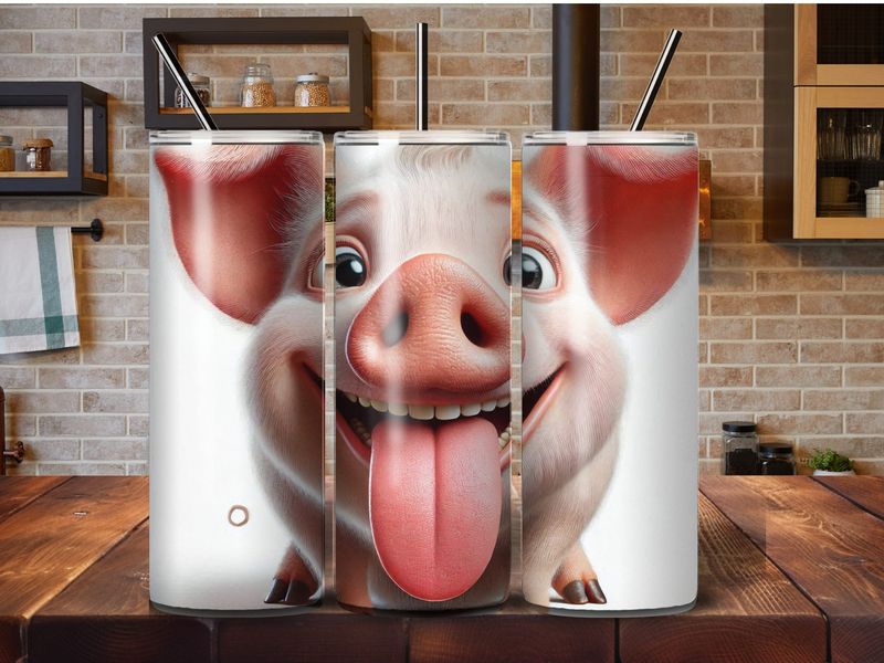 Piggy 20oz insulated stainless steel tumbler with lid and straw