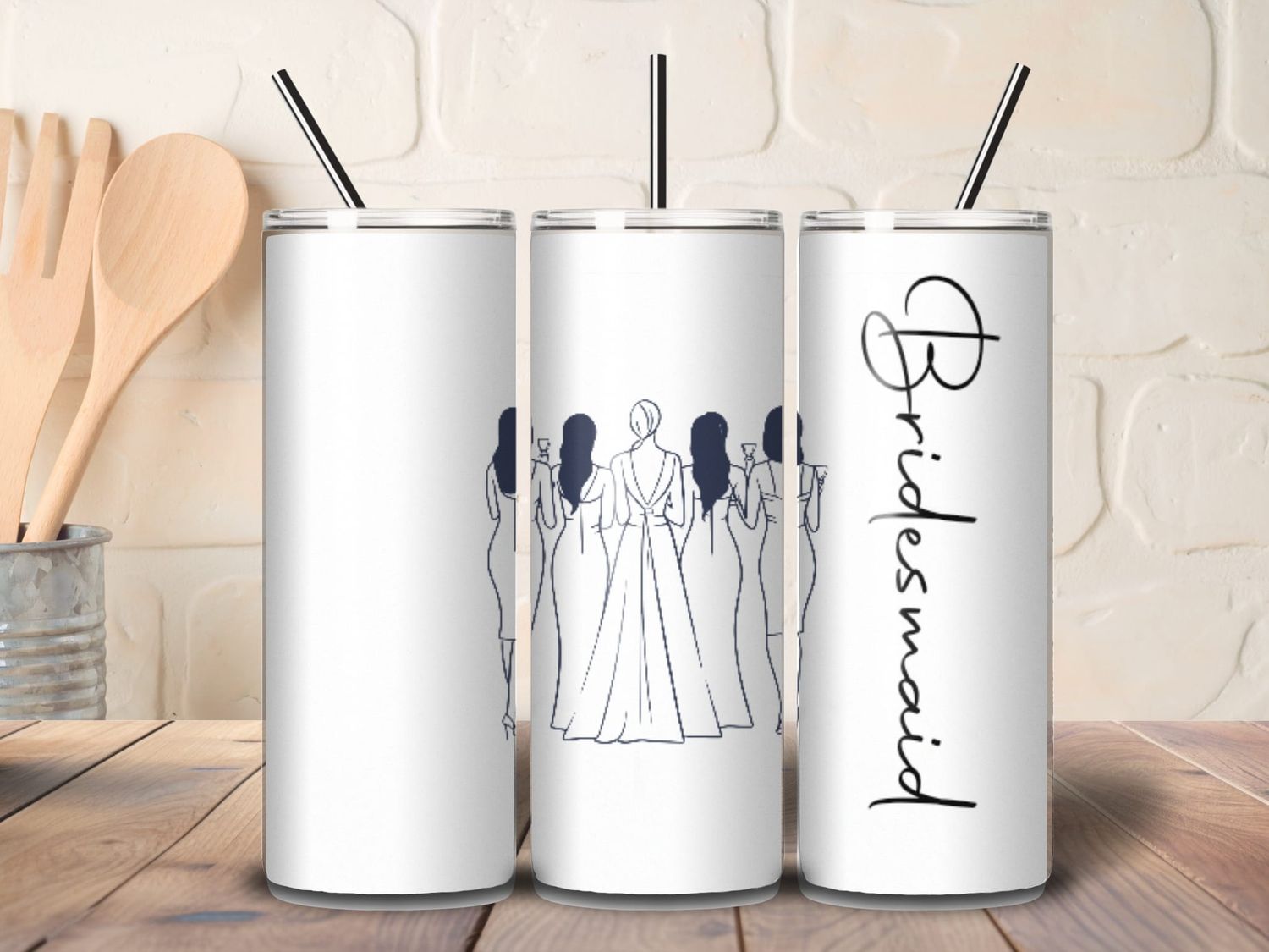 Classic 20oz bridesmaid stainless steel tumbler with lid and straw
