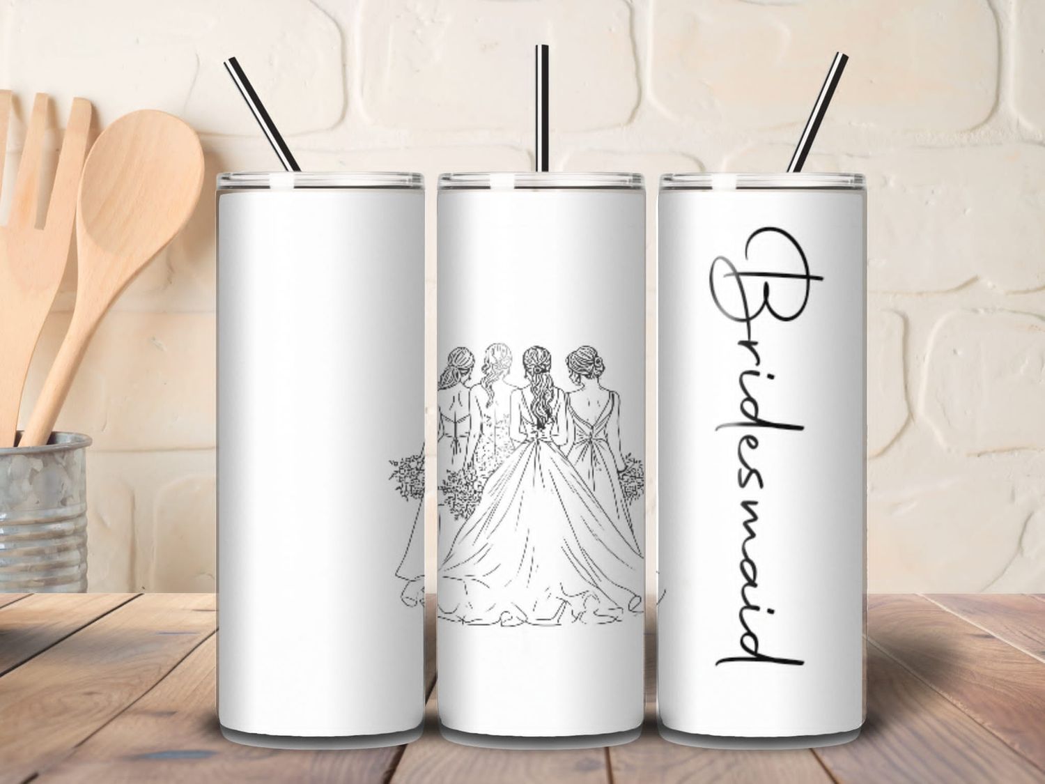 Classic 20 oz bridesmaid stainless steel tumbler with lid and straw