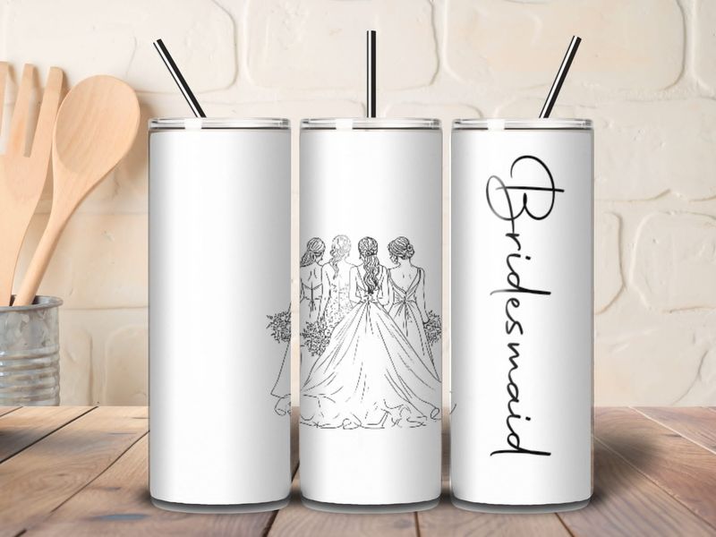 Classic 20 oz bridesmaid stainless steel tumbler with lid and straw