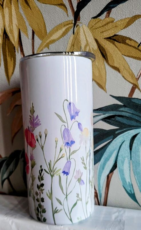 12oz wildflowers stainless steel tumbler with lid and straw