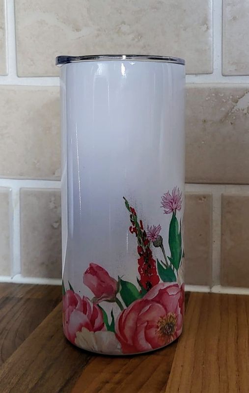 12 Oz stainless steel tumbler with peonies design