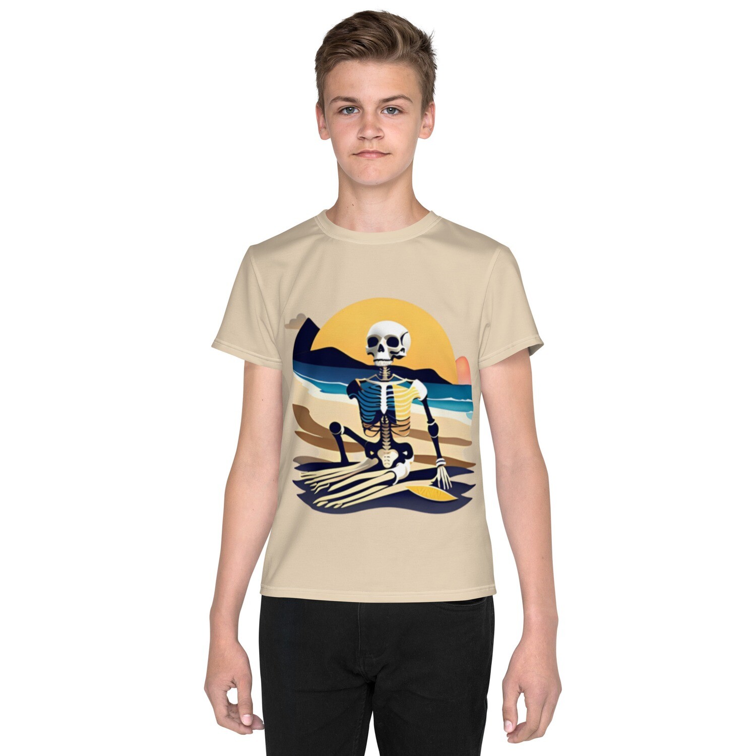 Beach Skeleton Youth Crew Neck T-Shirt