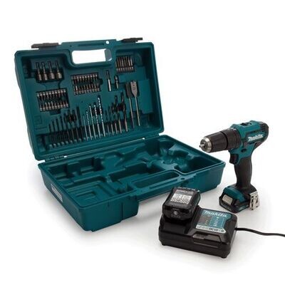 Makita HP333DWAX1 Cordless Percussion Driver Drill For Masonary , Steel, Wood, With 74 Pcs Accessories kit , 12V, 10mm(3/8 inch), 0-1700 rpm, 30Nm, 1.3kg