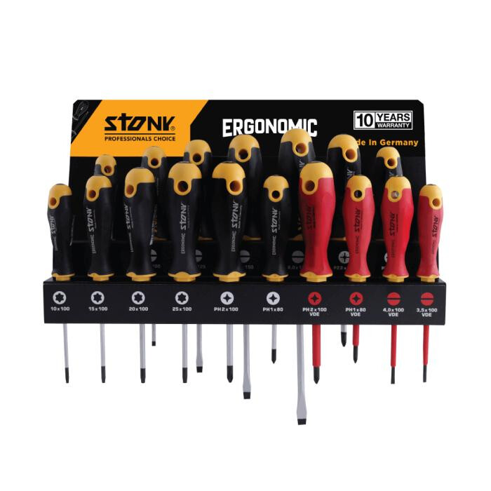Stony 61711114 PREMIUM SCREW DRIVER, ERGONOMIC SET OF 17 PIECES WITH STAND - ,Made In Germany