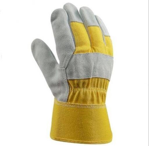 Amaan Safety 09-09-031 Leather working Gloves , Yellow / Grey , Single Palm , Made in PAKISTAN 09-90-031
