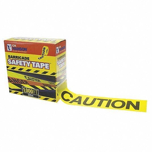 Grainger Approved 14090 Barricade Tape, Yellow, 3 in x 1,000 ft, Caution