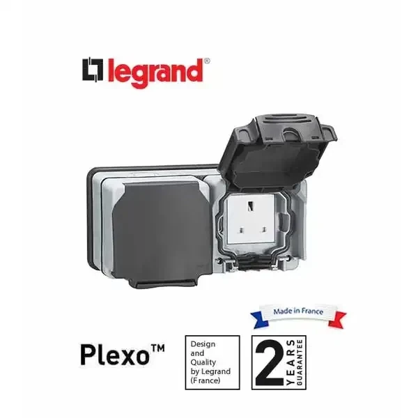 LEGRAND - Socket Outlet Plexo 66, 2 Gang Unswitched, 13 A, 250 V~, Grey