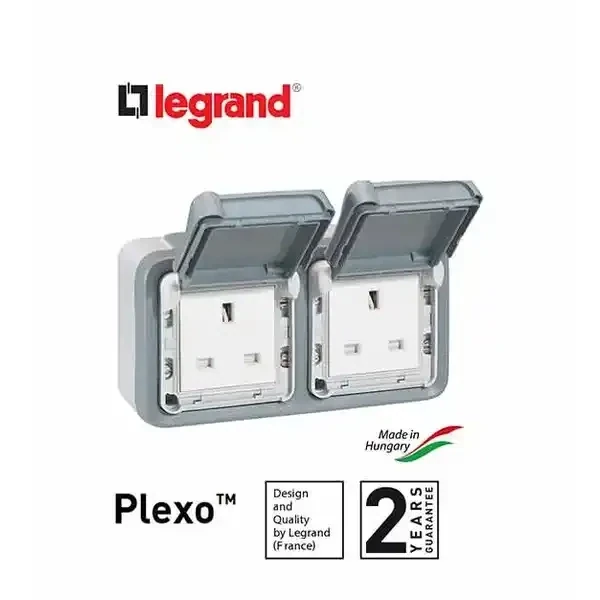LEGRAND - Socket Outlet Plexo IP55, BS, 13 A, 2x2P+E, Surface Mounting, Grey