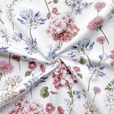 Gütermann Ring a Roses Most Beautiful  White Cotton  Fabric with Pretty Flowers - Sold Per Metre