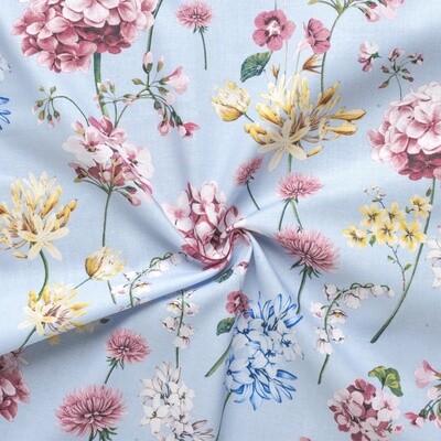 145cm Gütermann Most Beautiful Fabric with Flowers on a Light Blue Background