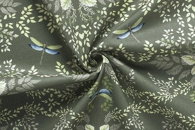 Green Gütermann Natural Beauty 100% Cotton Dragonfly and Fern Print Cotton Fabric