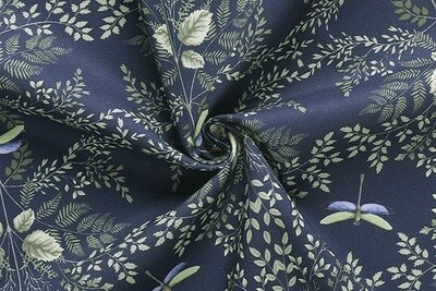 Navy Gütermann Natural Beauty 100% Cotton Dragonfly and Fern Print Cotton Fabric
