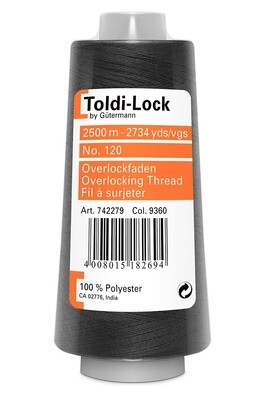 Gutermann Toldi-Lock Overlock Thread 2500m, 100% Polyester, Dark Grey