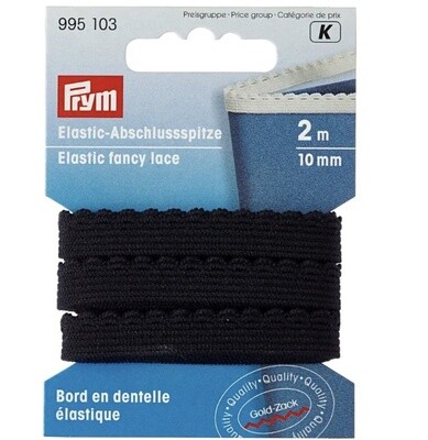 Prym Elastic Fancy Lace, 10mm, Black, 2m